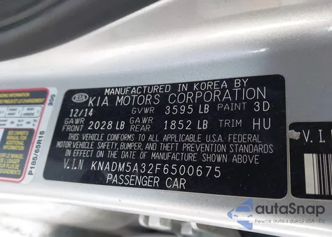 2015 Kia Rio Lx from USA, damaged, VIN KNADM5A32F6500675